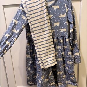 Hanna Andersson Blue and Cream Polar Bear Dress and matching leggings